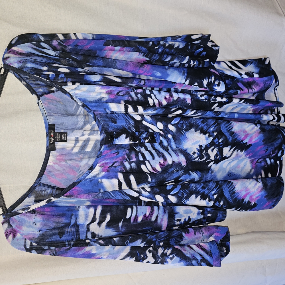 Cato Purple and Blue Asymmetrical 3/4 Sleeve Blouse